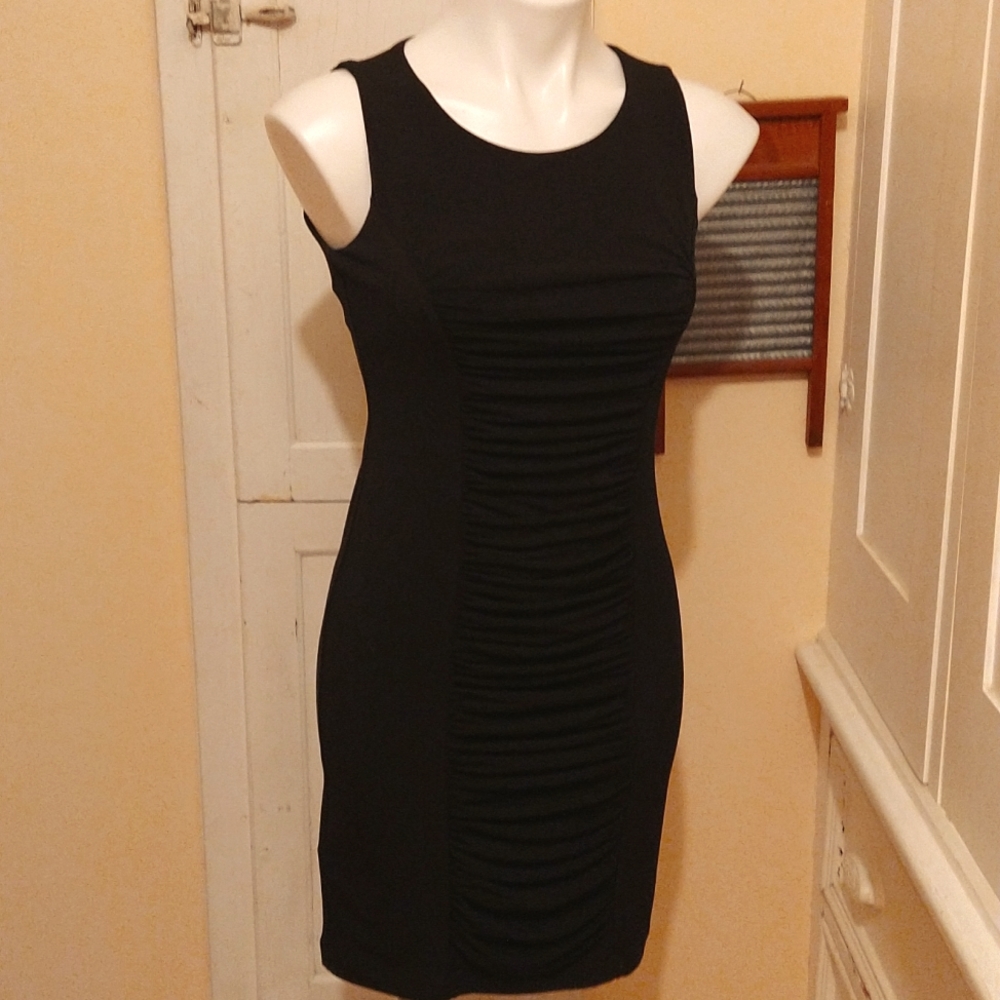 Calvin Klein black shirred dress Sz 4P